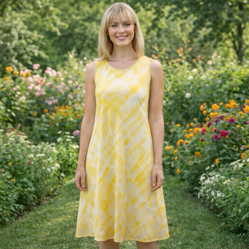 Lauren‎ Ralph Lauren Yellow White Watercolor Lined Dress Special Occasion 16